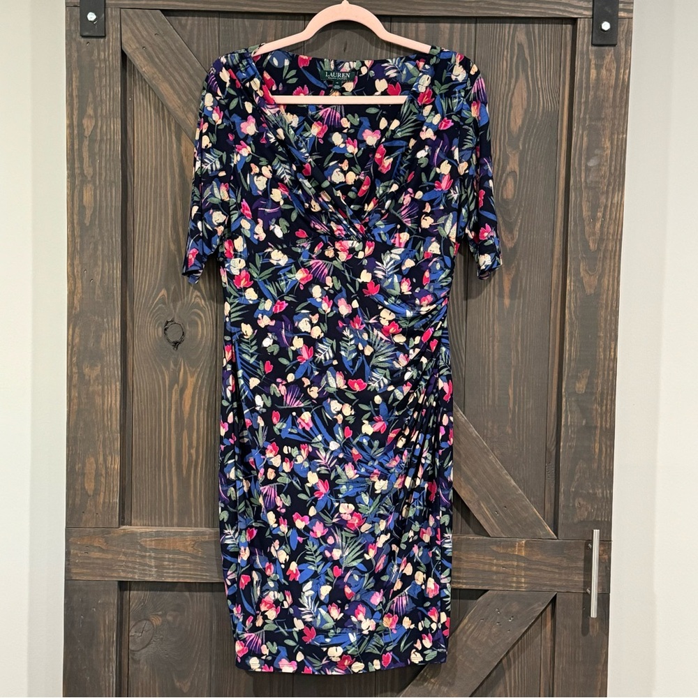 Lauren Ralph Lauren Women’s Dress Cleora Front Twisted Floral Surplice Size 14